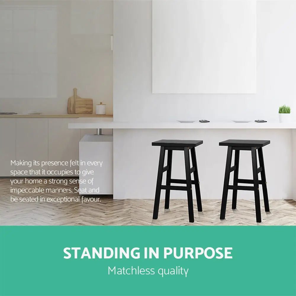 Artiss Bar Stools Kitchen Counter Stools Wooden Chairs Black x4 - Furniture > Bar Stools & Chairs