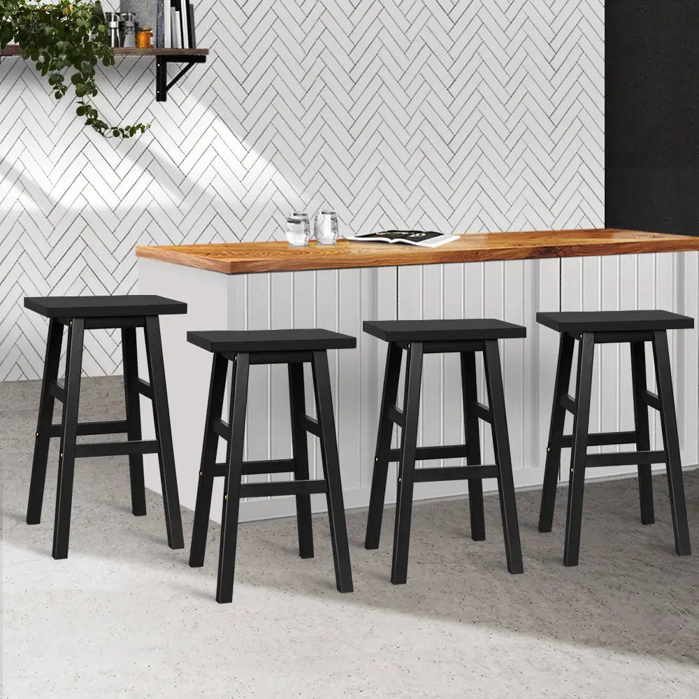 Artiss Bar Stools Kitchen Counter Stools Wooden Chairs Black x4 - Furniture > Bar Stools & Chairs