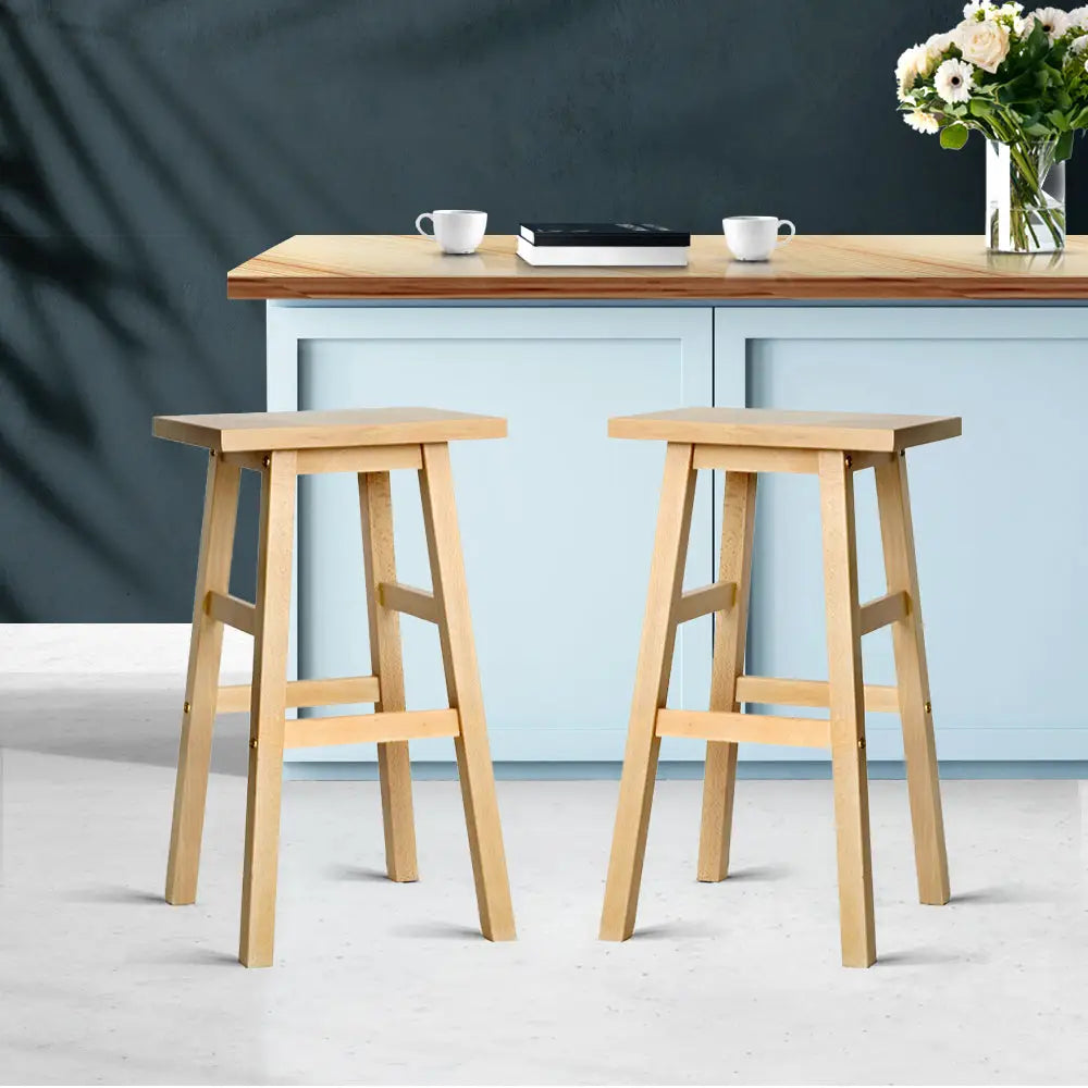 Artiss Bar Stools Kitchen Counter Stools Wooden Chairs Natural x2 - Furniture > Bar Stools & Chairs