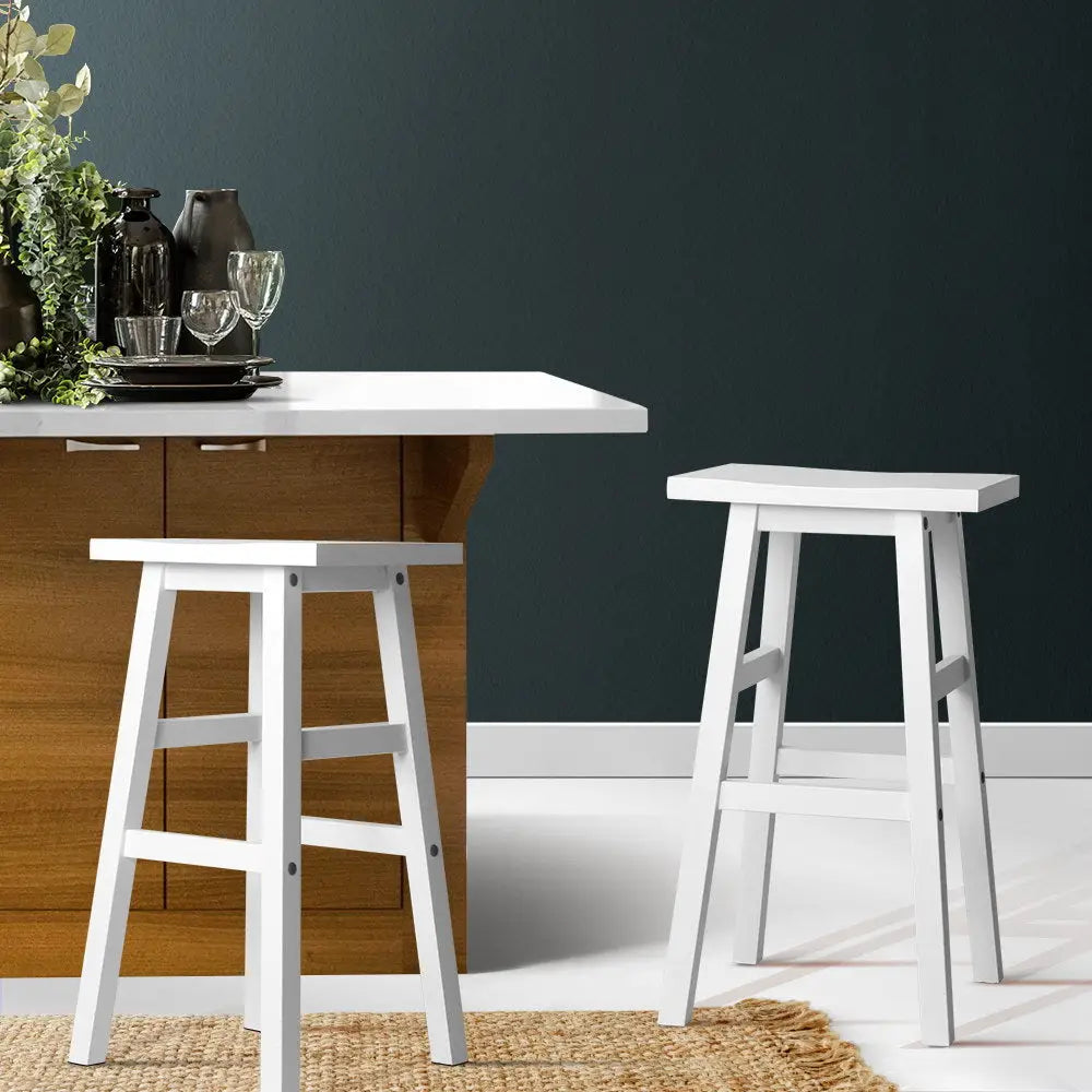 Artiss Bar Stools Kitchen Counter Stools Wooden Chairs White x2 - Furniture > Bar Stools & Chairs