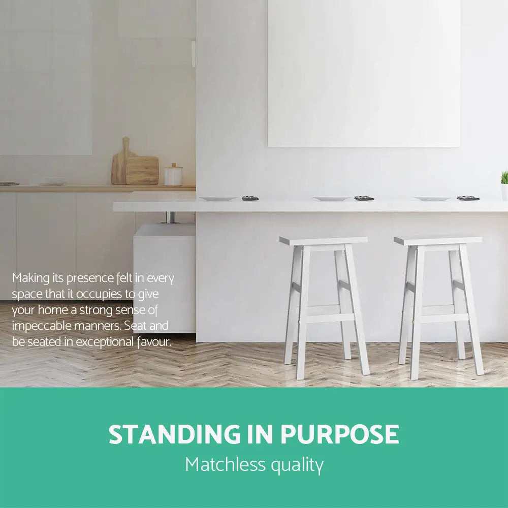 Artiss Bar Stools Kitchen Counter Stools Wooden Chairs White x2 - Furniture > Bar Stools & Chairs