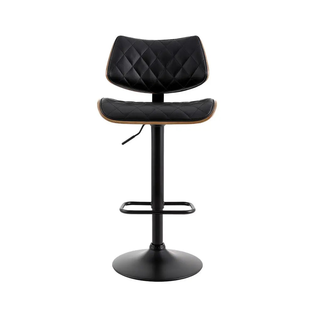Artiss Bar Stools Kitchen Dining Chairs Gas Lift Stool Wooden Leather Black - Furniture > Bar Stools & Chairs > Table &