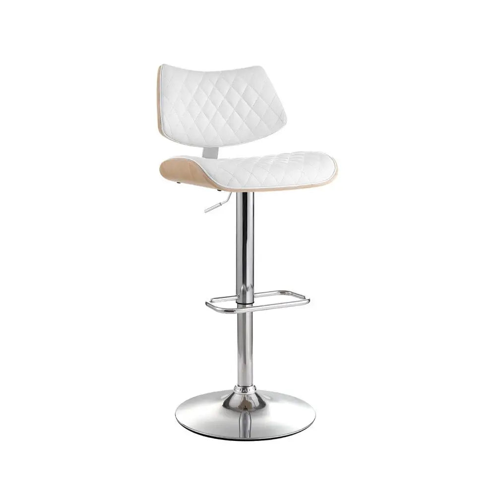 Artiss Bar Stools Kitchen Dining Chairs Gas Lift Stool Wooden Leather White - Furniture > Bar Stools & Chairs > Table &
