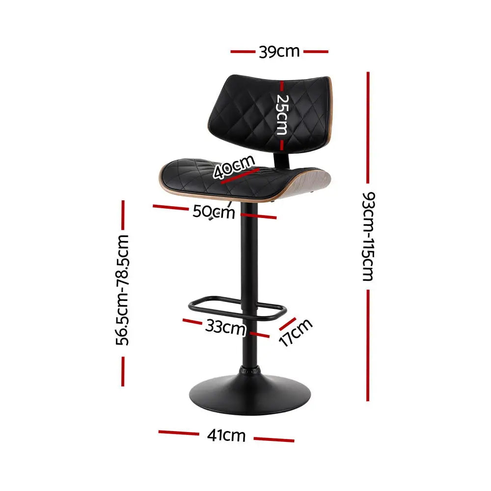 Artiss Bar Stools Kitchen Dining Chairs Gas Lift Stool Wooden Leather Black - Furniture > Bar Stools & Chairs > Table &