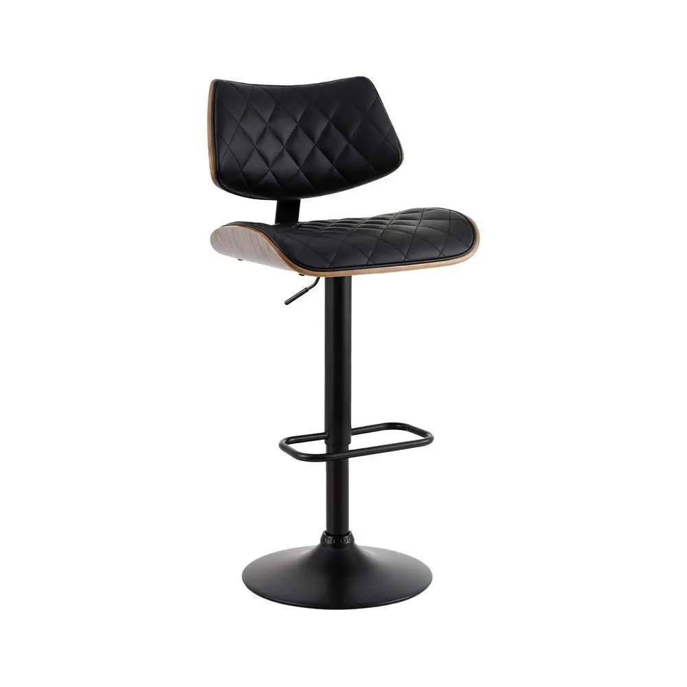 Artiss Bar Stools Kitchen Dining Chairs Gas Lift Stool Wooden Leather Black - Furniture > Bar Stools & Chairs > Table &