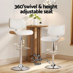 Artiss Bar Stools Kitchen Dining Chairs Gas Lift Stool Wooden Leather White - Furniture > Bar Stools & Chairs > Table &