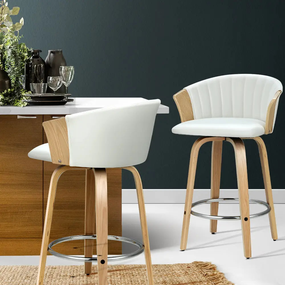 Artiss Bar Stools Kitchen Leather Barstools Swivel Counter Chairs x2 - Furniture > Bar Stools & Chairs