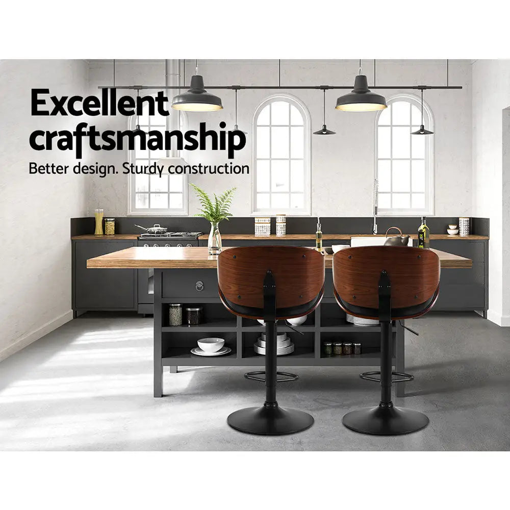 Artiss Bar Stools Kitchen Leather Barstools Swivel Gas Lift Chairs Black x2 - Furniture > Bar Stools & Chairs > Table &