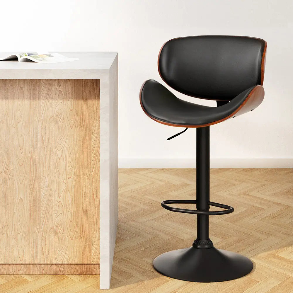 Artiss Bar Stools Kitchen Leather Barstools Swivel Gas Lift Vintage Chairs Black - Furniture > Bar Stools & Chairs >
