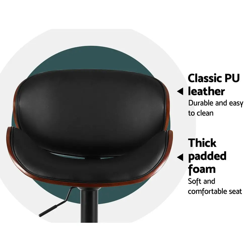 Artiss Bar Stools Kitchen Leather Barstools Swivel Gas Lift Vintage Chairs Black - Furniture > Bar Stools & Chairs >