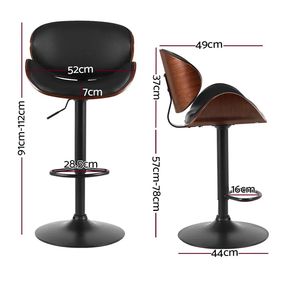 Artiss Bar Stools Kitchen Leather Barstools Swivel Gas Lift Vintage Chairs Black - Furniture > Bar Stools & Chairs >