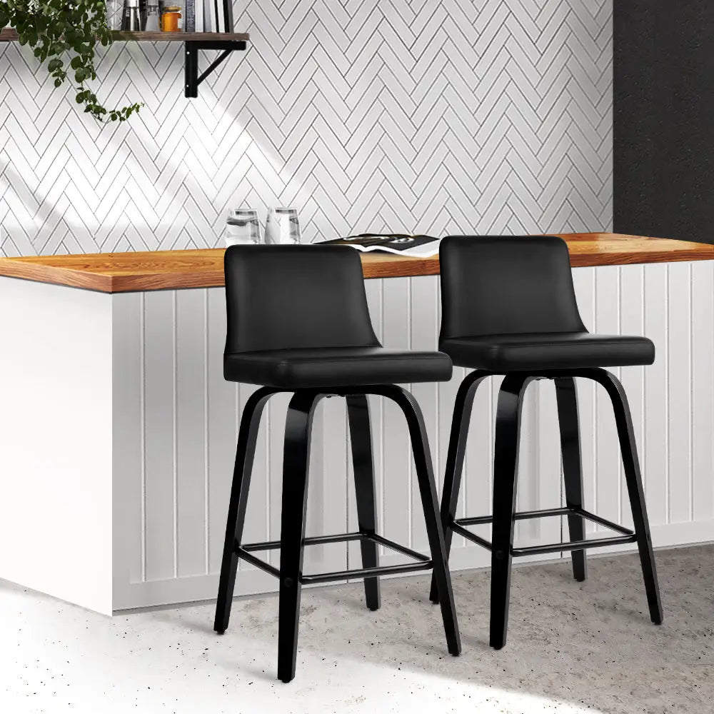 Artiss Bar Stools Kitchen Leather Barstools Swivel Wooden Chairs X2 - Furniture > Bar Stools & Chairs