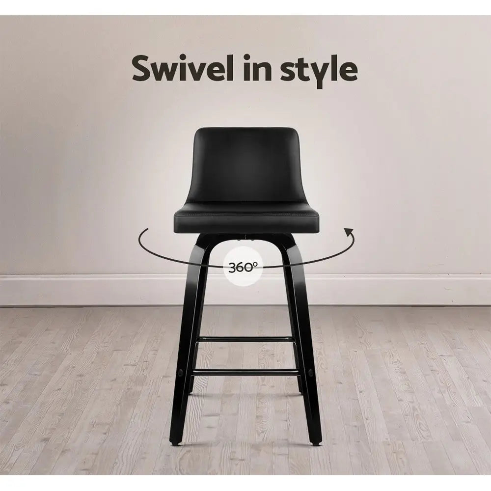 Artiss Bar Stools Kitchen Leather Barstools Swivel Wooden Chairs X2 - Furniture > Bar Stools & Chairs