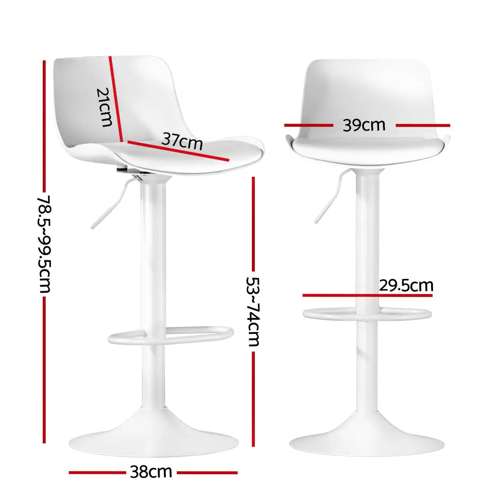 Artiss Bar Stools Kitchen Swivel Gas Lift Stool Leather Dining Chairs White x2 - Furniture > Bar Stools & Chairs