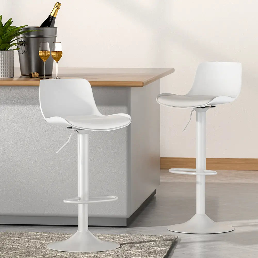 Artiss Bar Stools Kitchen Swivel Gas Lift Stool Leather Dining Chairs White x2 - Furniture > Bar Stools & Chairs