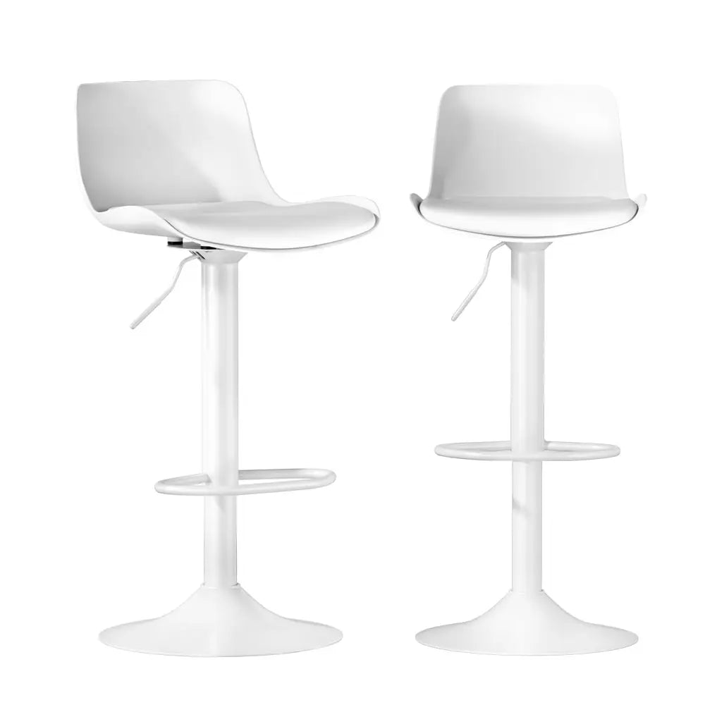 Artiss Bar Stools Kitchen Swivel Gas Lift Stool Leather Dining Chairs White x2 - Furniture > Bar Stools & Chairs