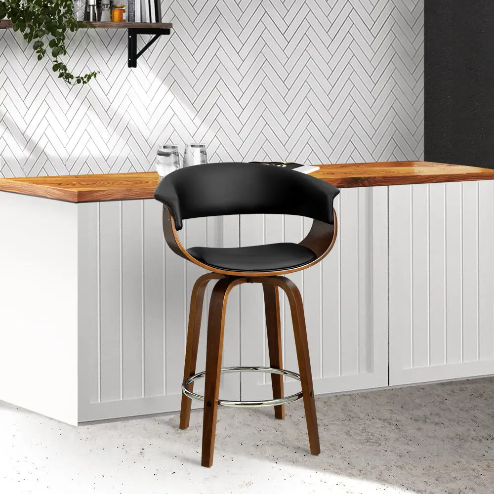 Artiss Bar Stools Swivel PU Seat Wooden - Furniture > Bar Stools & Chairs