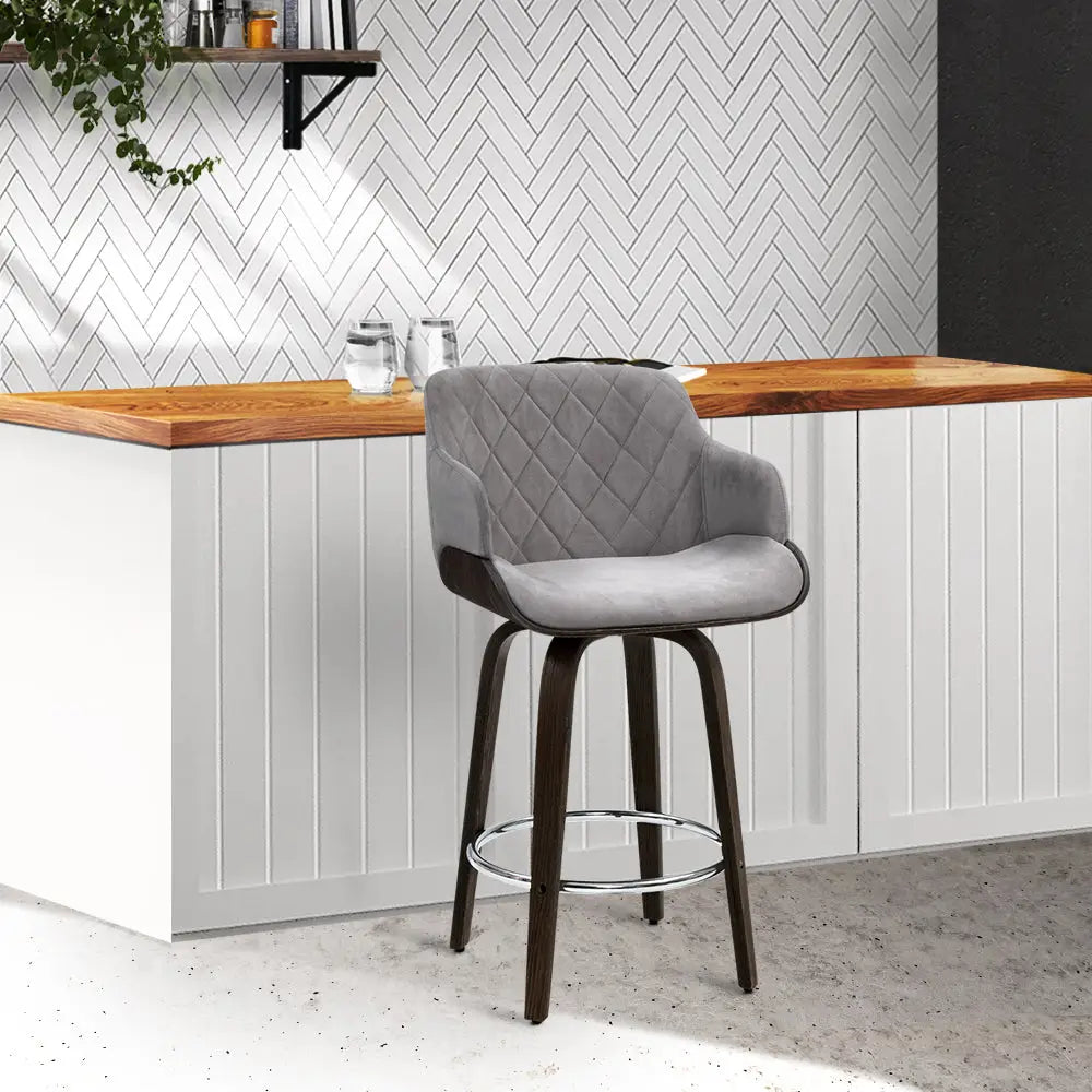 Artiss Bar Stools Swivel Velvet Padded Wooden - Furniture > Bar Stools & Chairs