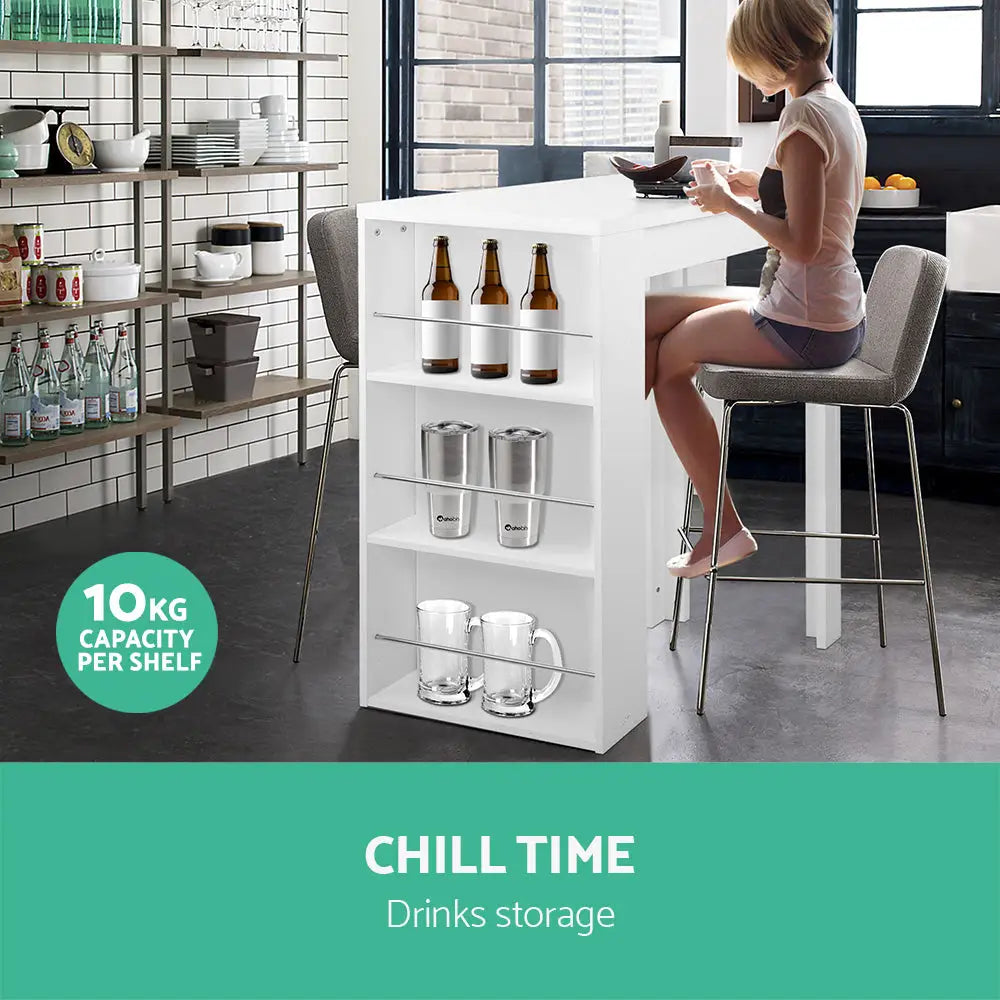 Artiss Bar Table 3-tier Storage Shelves White - Furniture > Living Room