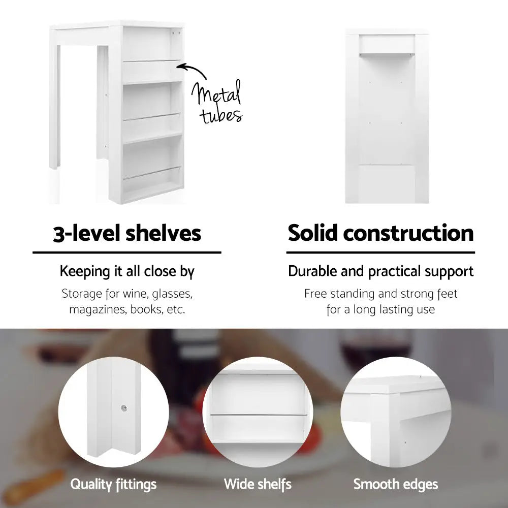Artiss Bar Table 3-tier Storage Shelves White - Furniture > Living Room