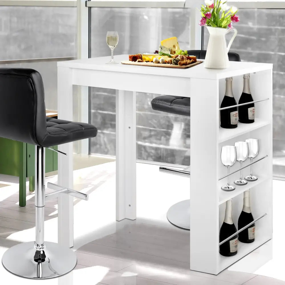 Artiss Bar Table 3-tier Storage Shelves White - Furniture > Living Room