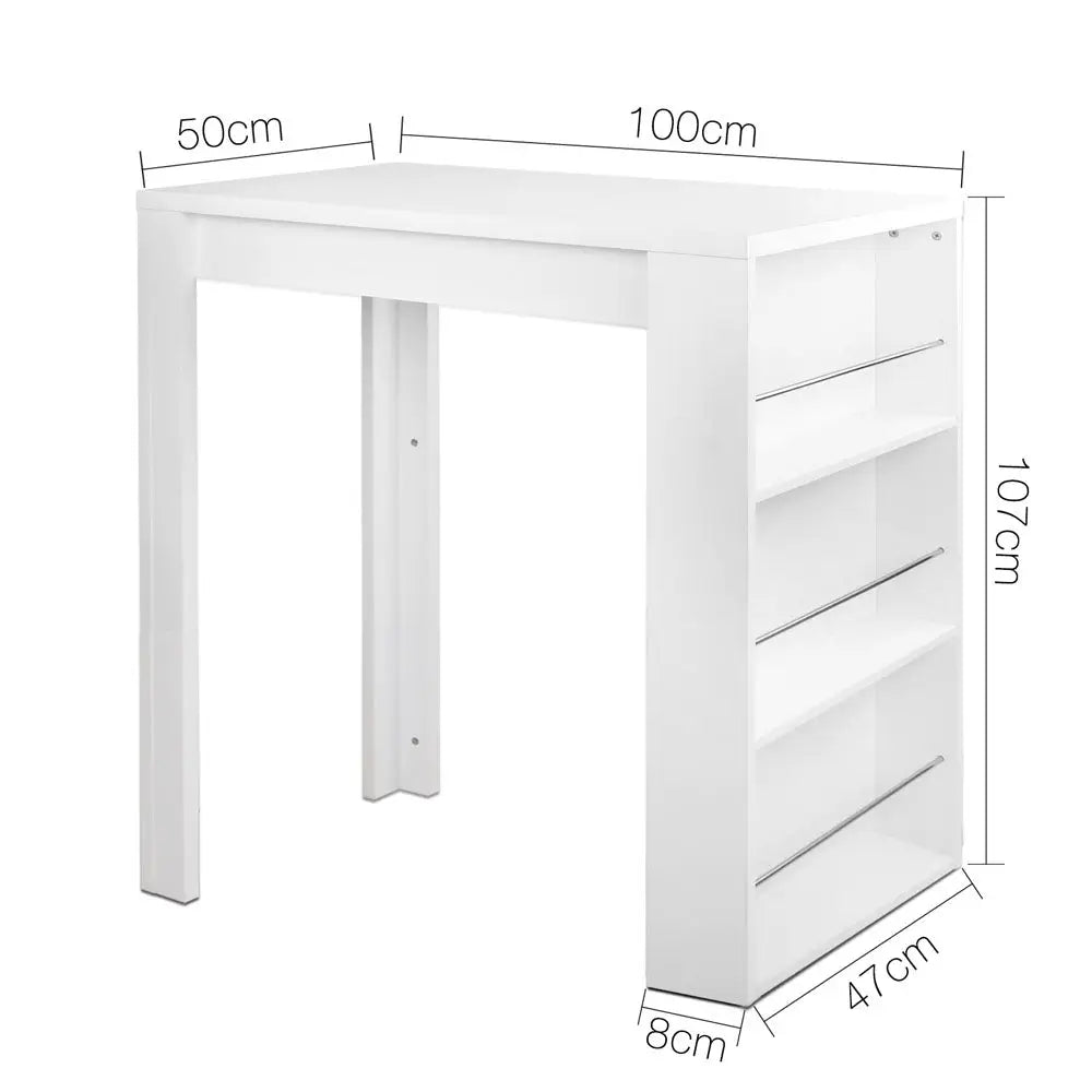Artiss Bar Table 3-tier Storage Shelves White - Furniture > Living Room