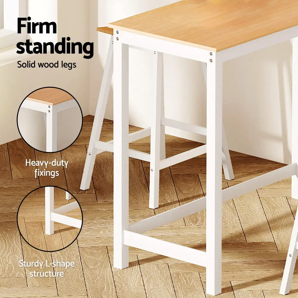Artiss Bar Table and Stools Set Dining Desk Solid Wood Kitchen Chairs Cafe Pub - Furniture > Dining > Kitchen & Dining