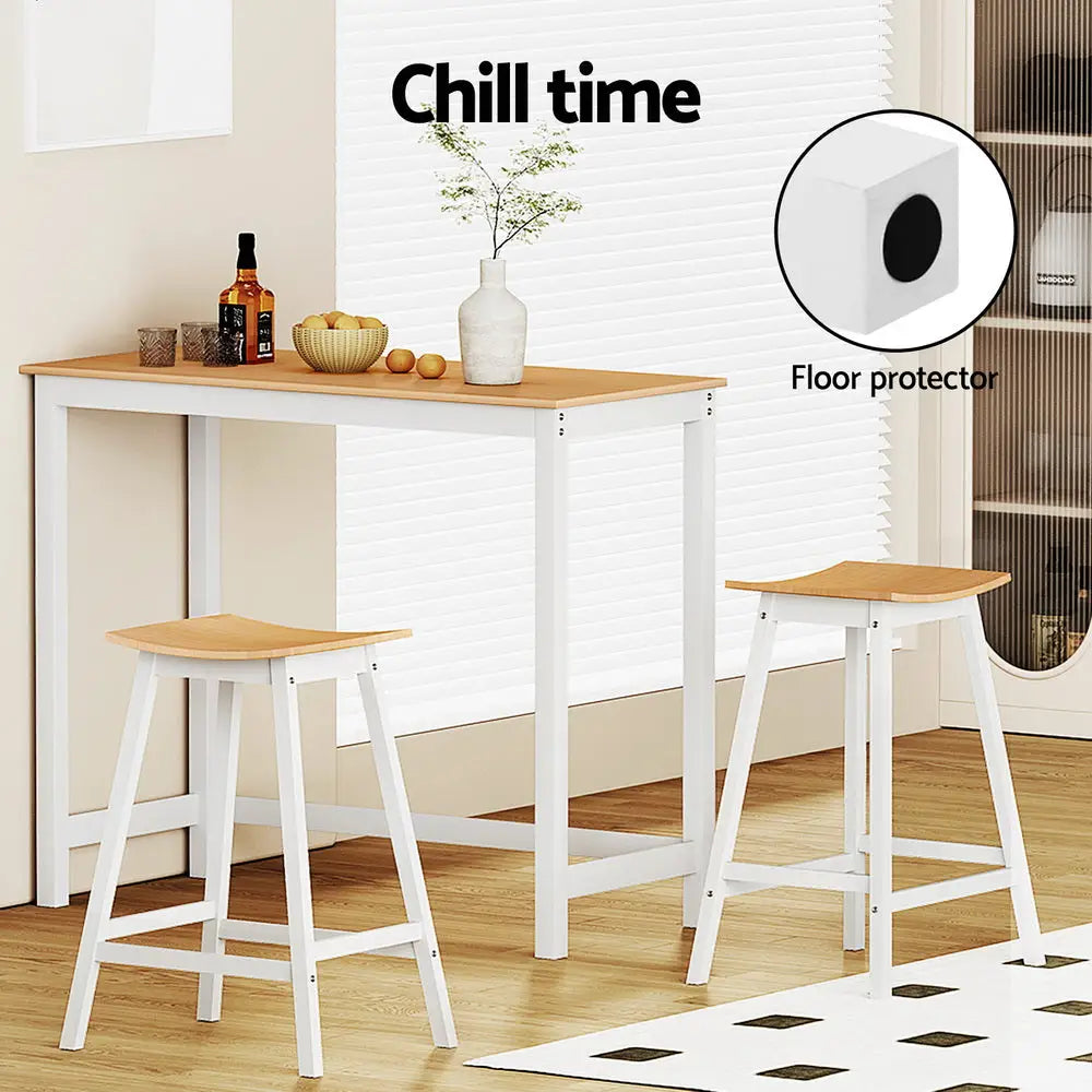 Artiss Bar Table and Stools Set Dining Desk Solid Wood Kitchen Chairs Cafe Pub - Furniture > Dining > Kitchen & Dining