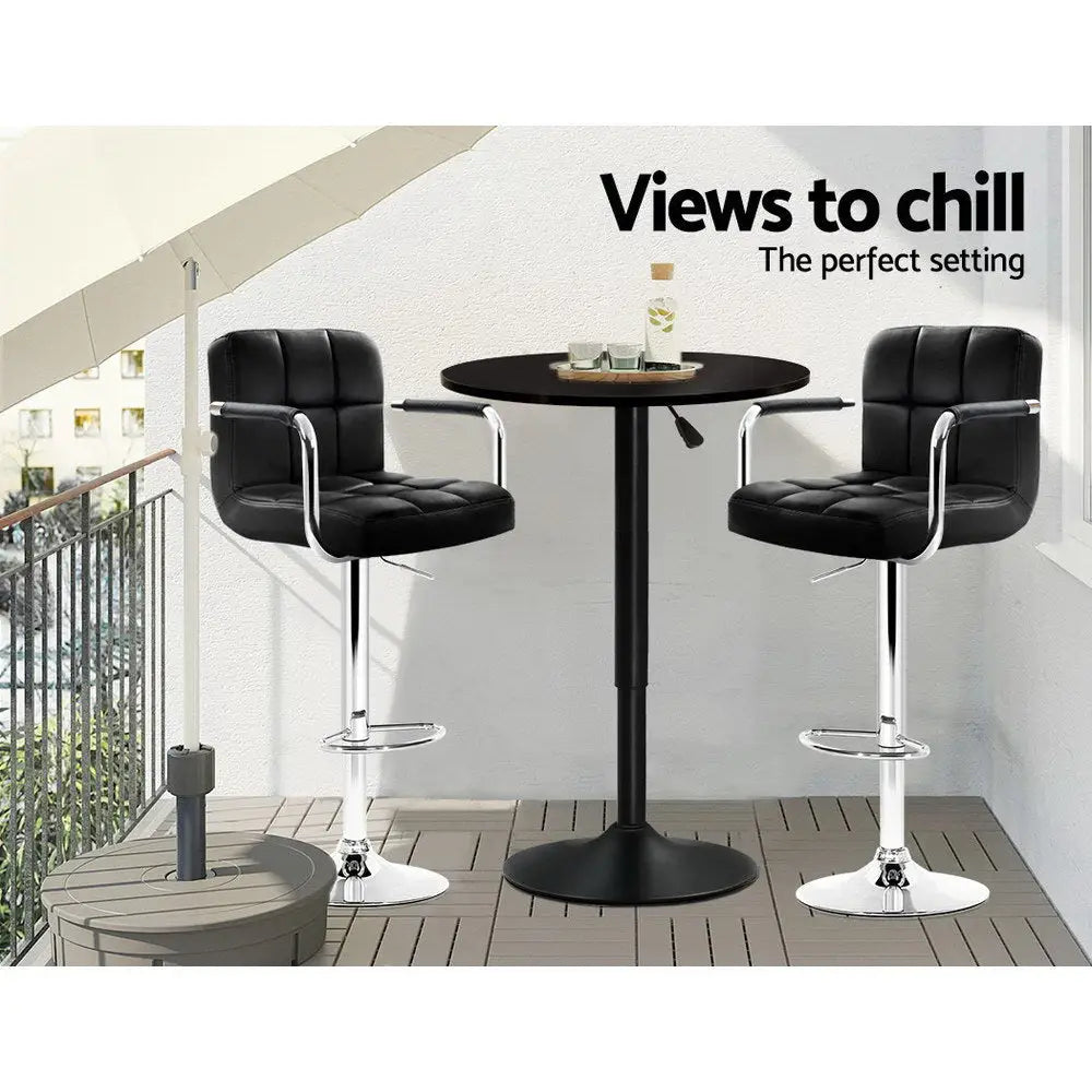 Artiss Bar Table Gas Lift Round Black - Furniture > Dining