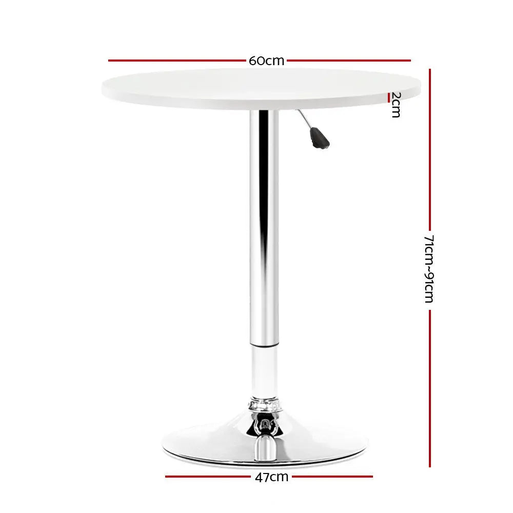 Artiss Bar Table Gas Lift Round White - Furniture > Dining
