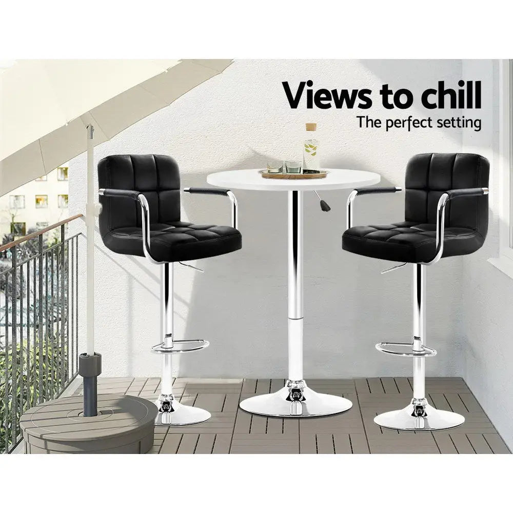 Artiss Bar Table Gas Lift Round White - Furniture > Dining