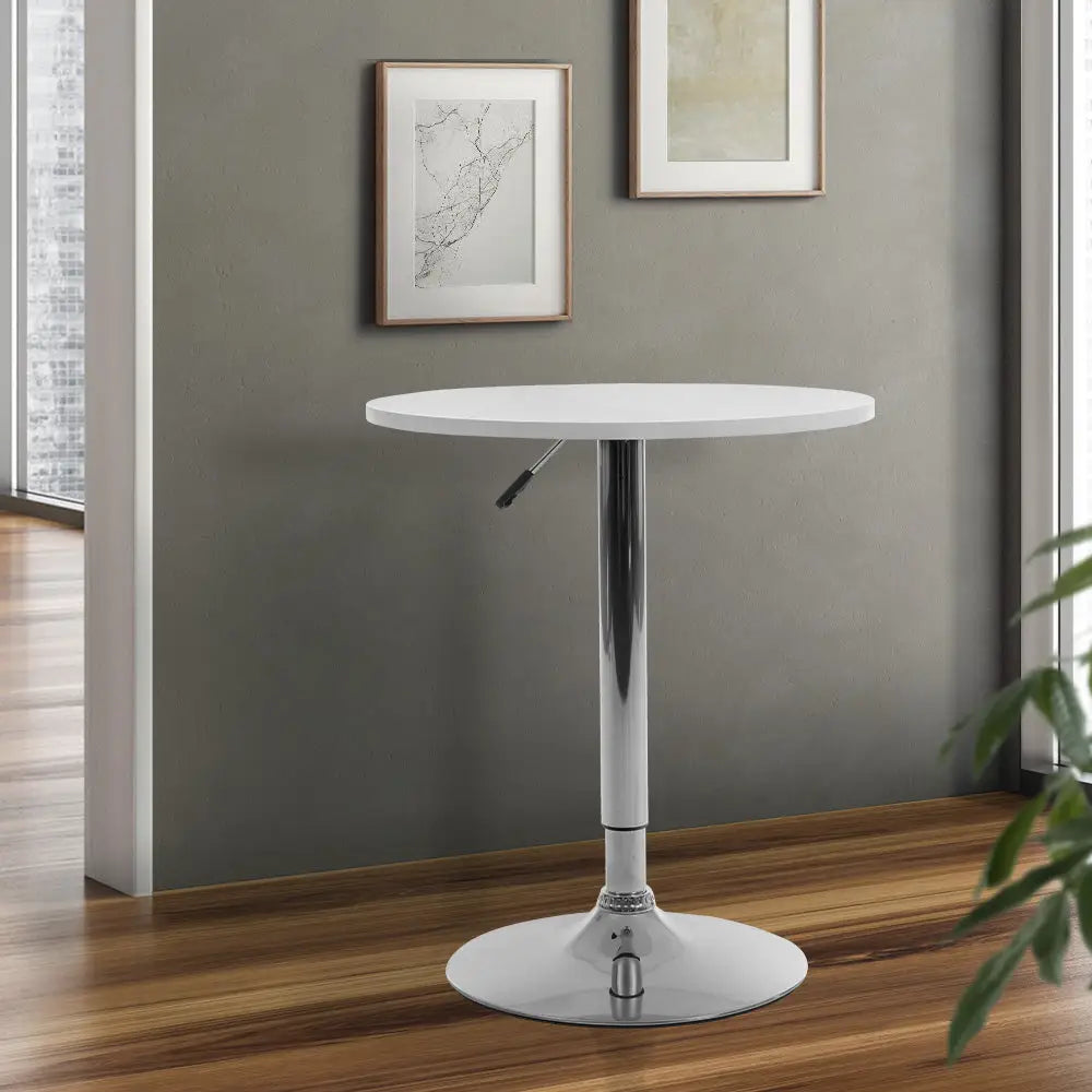 Artiss Bar Table Gas Lift Round White - Furniture > Dining