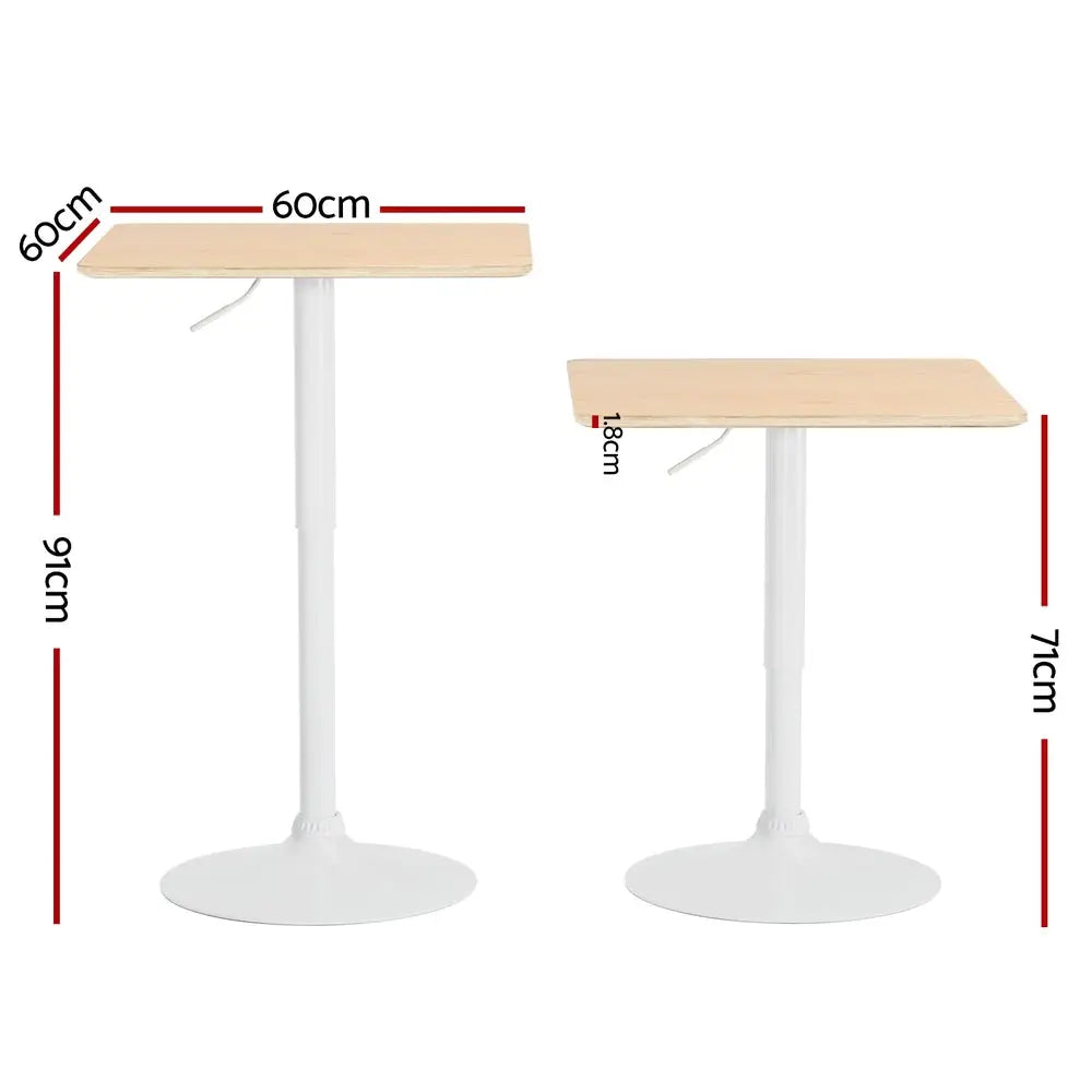 Artiss Bar Table Swivel Base Gas Lift Counter Dining Table 60CM Square Pine - Furniture > Dining