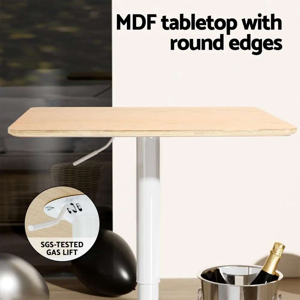Artiss Bar Table Swivel Base Gas Lift Counter Dining Table 60CM Square Pine - Furniture > Dining