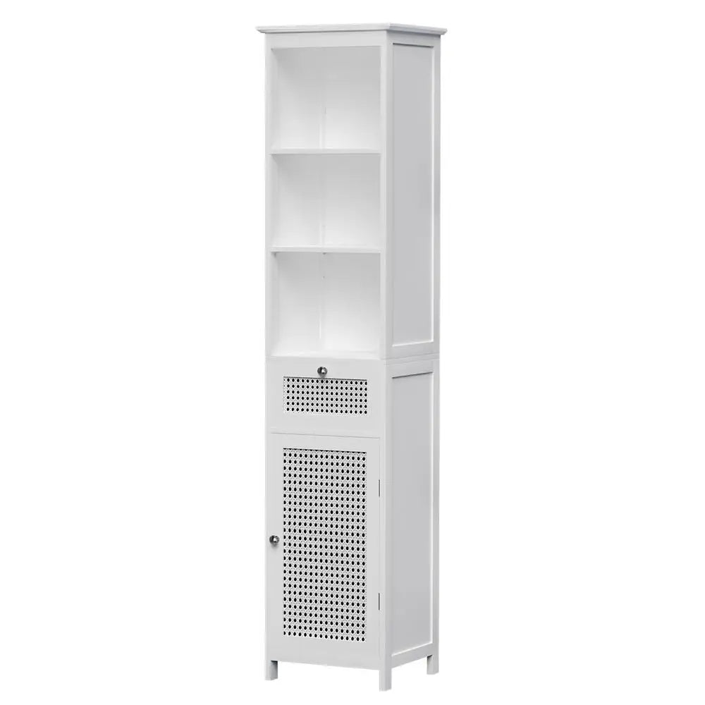 Artiss Bathroom Cabinet Storage 161cm White Rattan Tallboy Toilet Cupboard - Furniture > Bathroom