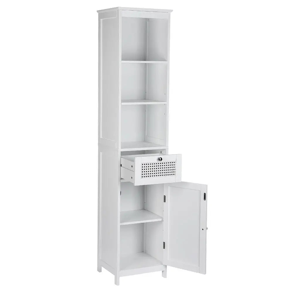 Artiss Bathroom Cabinet Storage 161cm White Rattan Tallboy Toilet Cupboard - Furniture > Bathroom