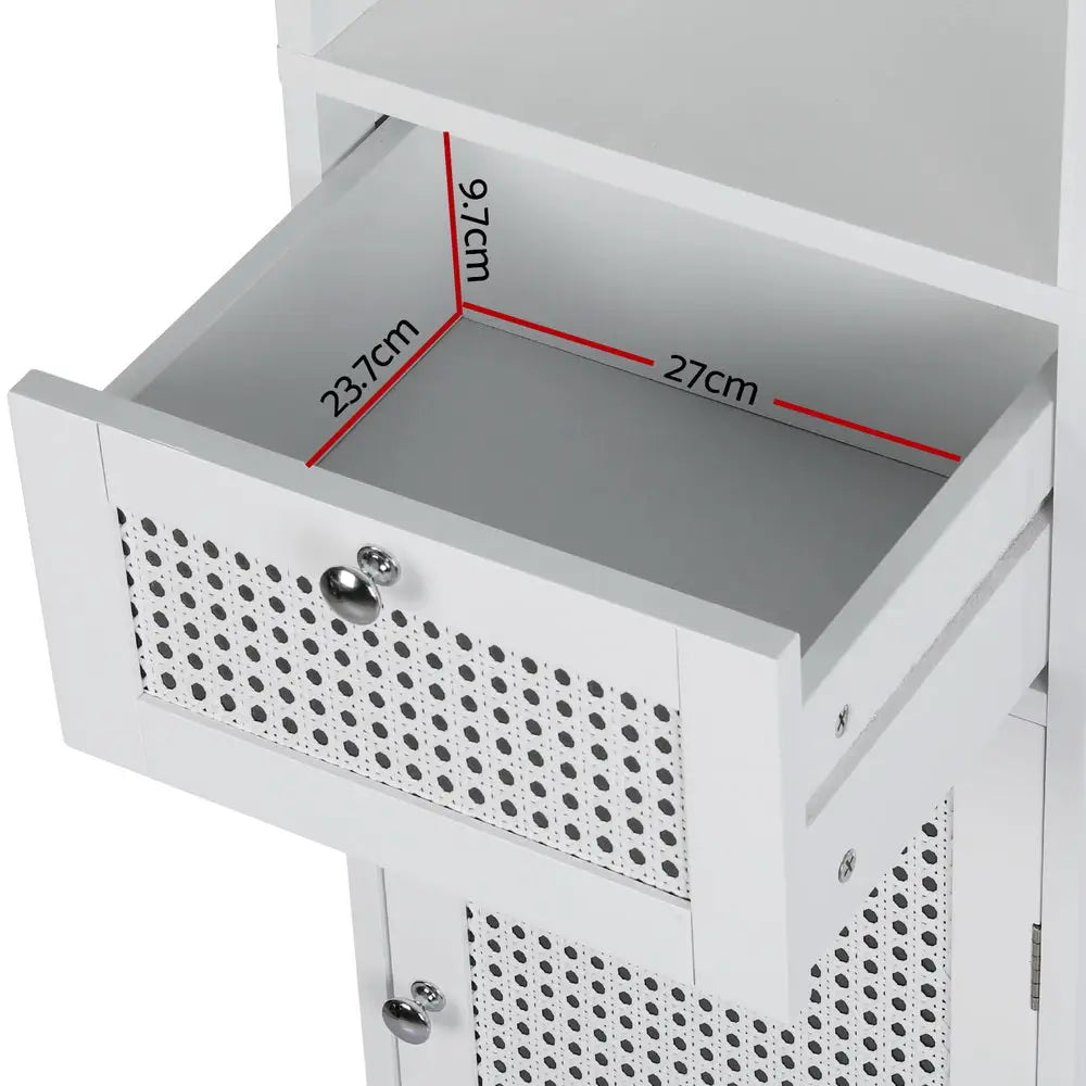 Artiss Bathroom Cabinet Storage 161cm White Rattan Tallboy Toilet Cupboard - Furniture > Bathroom