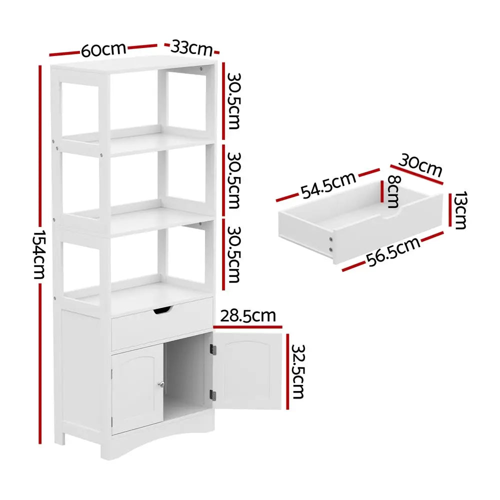 Artiss Bathroom Floor Storage Cabinet with 2 Drawers 3 Open Shelves 2 Doors White - Furniture > Bathroom > Bathroom