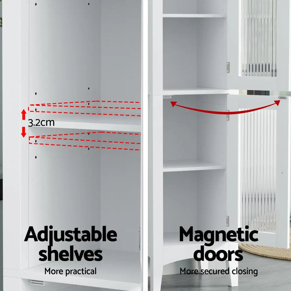 Artiss Bathroom Storage Cabinet 160cm Tall Slim Floor Cupboard Toilet Glass Door White - Furniture > Bathroom >