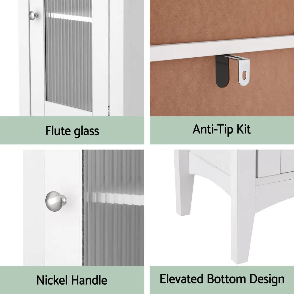 Artiss Bathroom Storage Cabinet 160cm Tall Slim Floor Cupboard Toilet Glass Door White - Furniture > Bathroom >