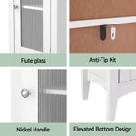 Artiss Bathroom Storage Cabinet 160cm Tall Slim Floor Cupboard Toilet Glass Door White - Furniture > Bathroom >
