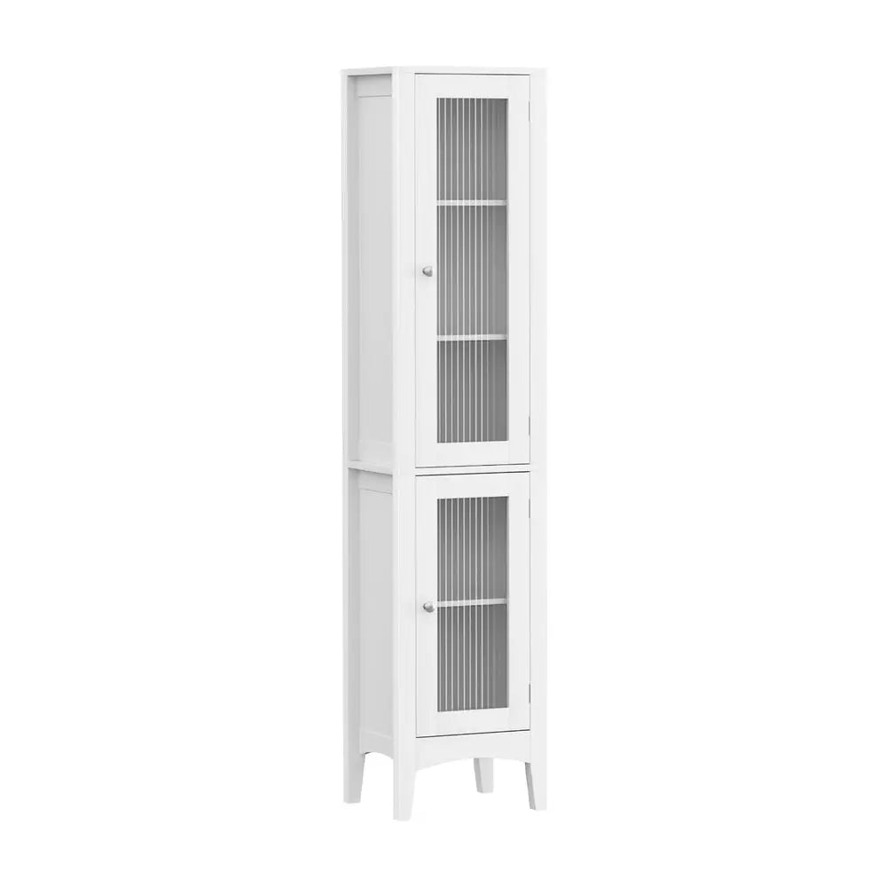 Artiss Bathroom Storage Cabinet 160cm Tall Slim Floor Cupboard Toilet Glass Door White - Furniture > Bathroom >