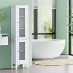 Artiss Bathroom Storage Cabinet 160cm Tall Slim Floor Cupboard Toilet Glass Door White - Furniture > Bathroom >