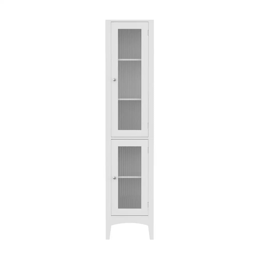 Artiss Bathroom Storage Cabinet 160cm Tall Slim Floor Cupboard Toilet Glass Door White - Furniture > Bathroom >
