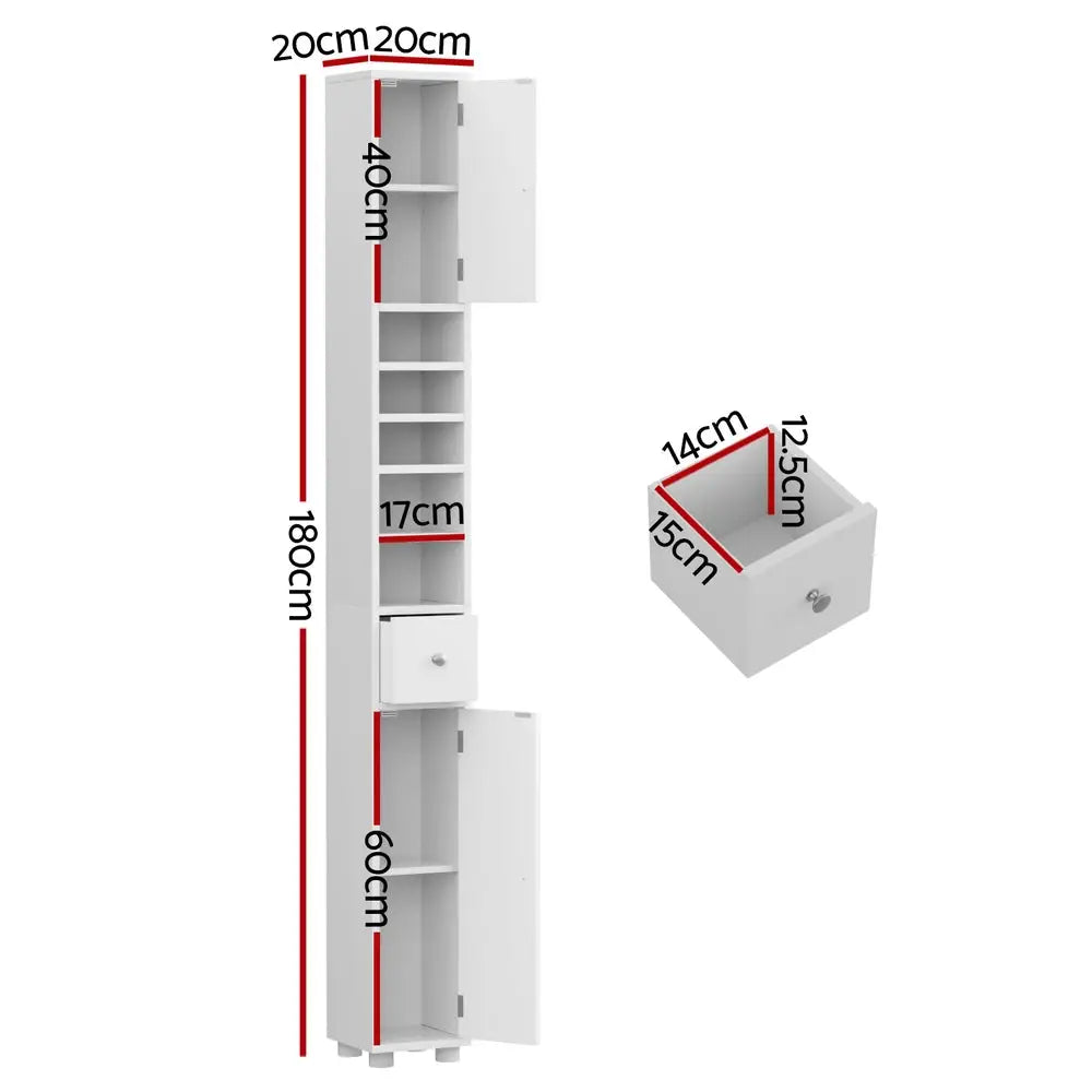 Artiss Bathroom Storage Cabinet 180cm Tall Slim Floor Cupboard Toilet Narrow Linen Tower - Furniture > Bathroom >