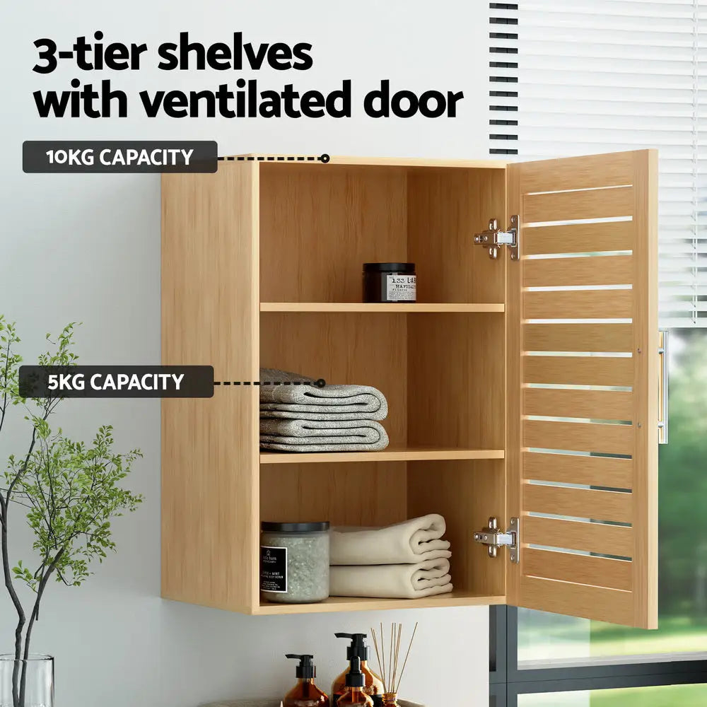 Artiss Bathroom Storage Cabinet 70cm wooden 2 Tier Shelf Wall Mounted JILL - Furniture > Bathroom