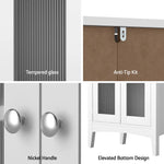 Artiss Bathroom Storage Cabinet 80cm Buffet Sideboard Floor Cupboard Toilet Glass White - Furniture > Bathroom >