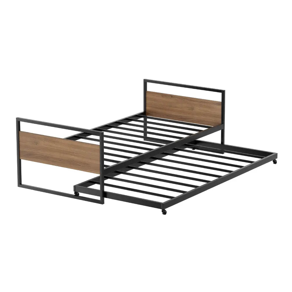 Artiss Bed Frame 2x Single Size Metal Trundle Daybed DEAN - Furniture > Bedroom