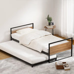 Artiss Bed Frame 2x Single Size Metal Trundle Daybed DEAN - Furniture > Bedroom