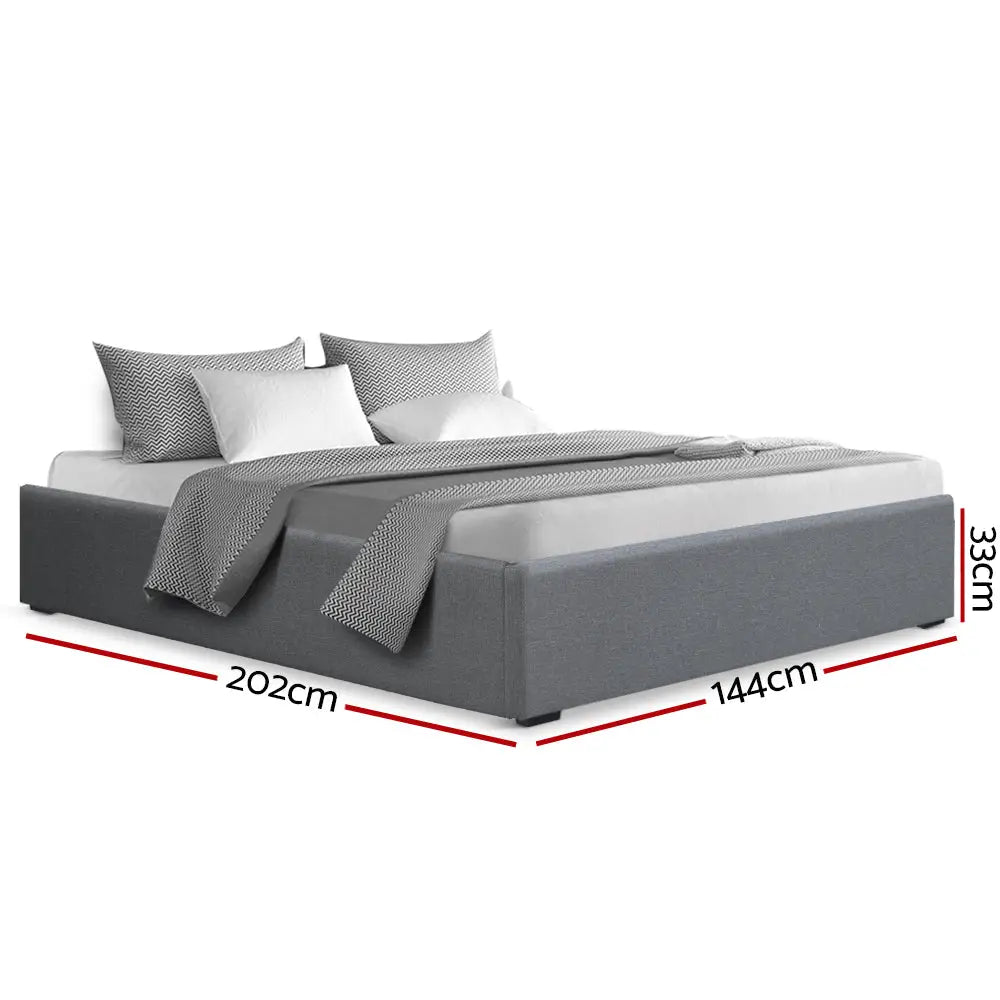 Artiss Bed Frame Double Size Gas Lift Base Grey TOKI - Furniture > Bedroom
